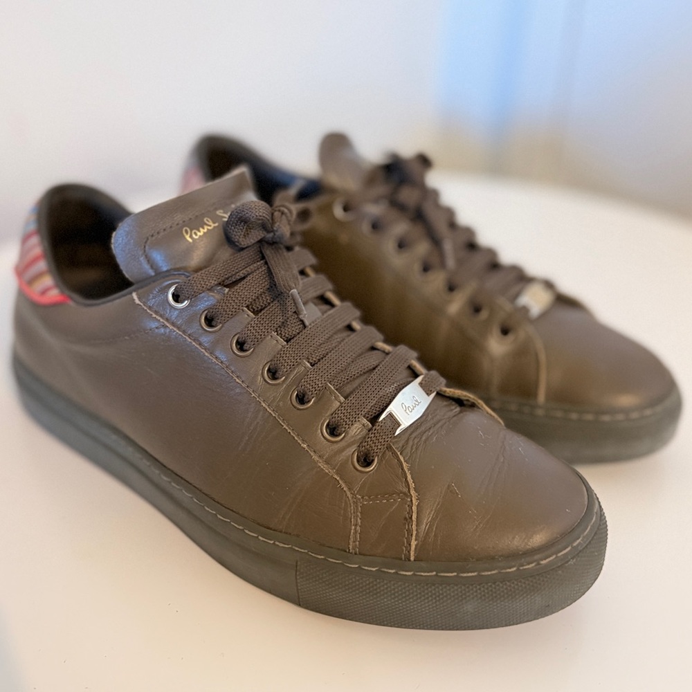 SOLD - Paul Smith - Leather 'Beck' Sneakers With 'Signature Stripe' Heel Panels